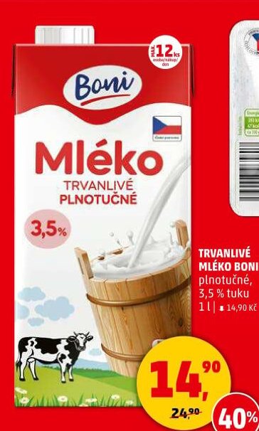 Trvanlivé mléko Boni plnotučné