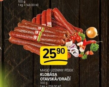 Maso Uzeniny Písek Klobása otavská/dračí