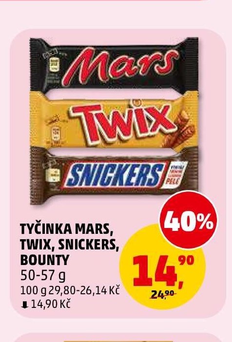 TYČINKA MARS, TWIX, SNICKERS, BOUNTY