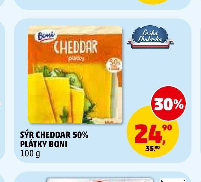 Sýr Cheddar 50% plátky Boni