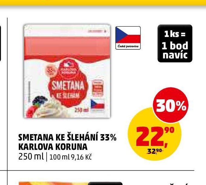 Smetana ke šlehání 33% Karlova Koruna