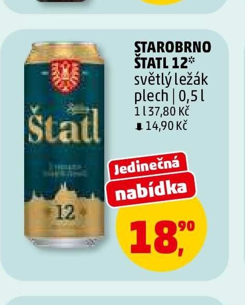 STAROBRNO ŠTATL 12* světlý ležák plech 0,5 l