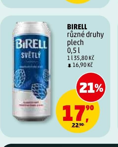 BIRELL různé druhy plech 0,5 l