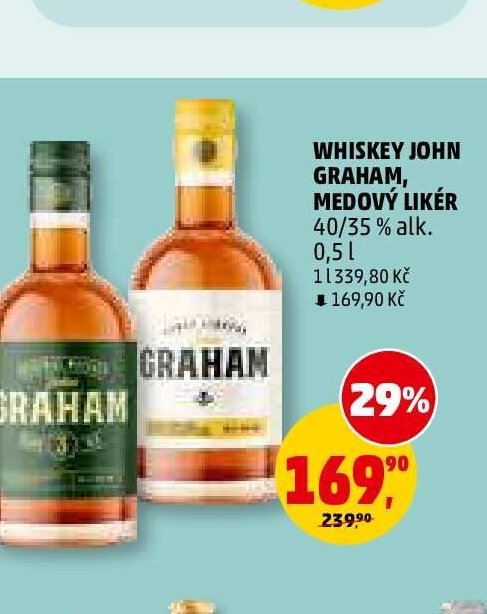 WHISKEY JOHN GRAHAM, MEDOVÝ LIKÉR 40/35% alk. 0,5 l