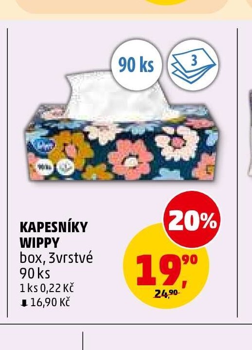 KAPESNÍKY WIPPY box, 3vrstvé 90 ks