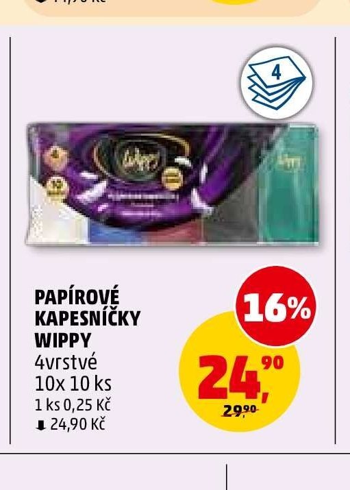PÁPÍROVÉ KAPESNÍČKY WIPPY 4vrstvé 10x 10 ks