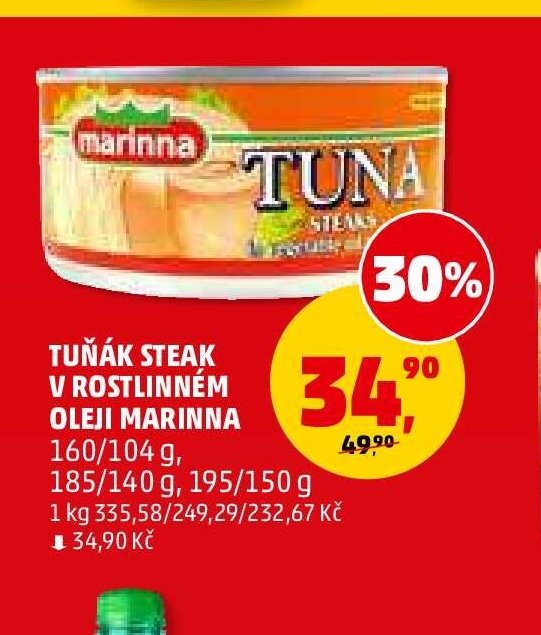 TUŇÁK STEAK V ROSTLINNÉM OLEJI MARINNA 160/104 g, 185/140 g, 195/150 g