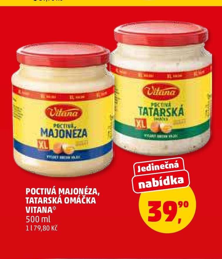POCTIVÁ MAJONÉZA, TATARSKÁ OMÁČKA VITANA 500 ml