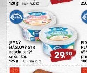 JEMNÝ MÁSLOVÝ SÝR neochucený/se šunkou 125 g