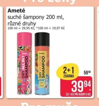 Ameté suché šampony 200 ml, různé druhy