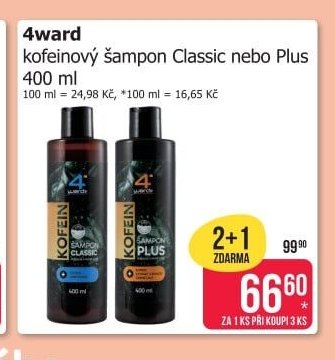 4ward kofeinový šampon Classic nebo Plus 400 ml