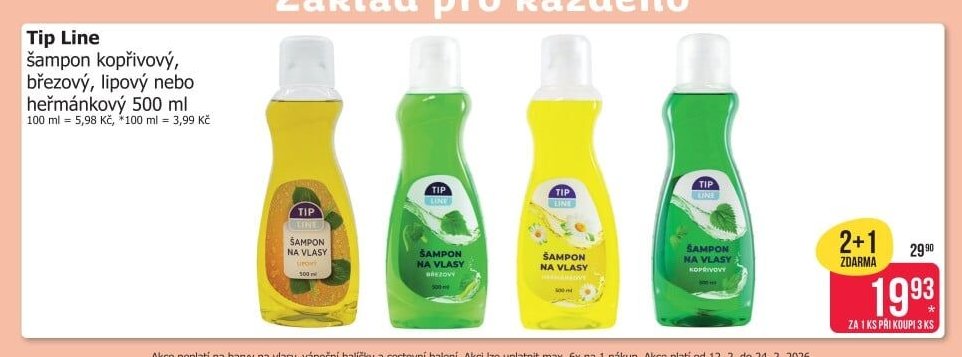 Tip Line šampon kopřivový, březový, lipový nebo heřmánkový 500 ml