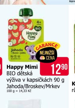 Happy Mimi BIO dětská výživa v kapsičkách 90 g Jahoda/Broskev/Mrkev