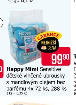 Happy Mimi Sensitive dětské vlhčené ubrousky s mandlovým olejem bez parfému 4x 72 ks, 288 ks