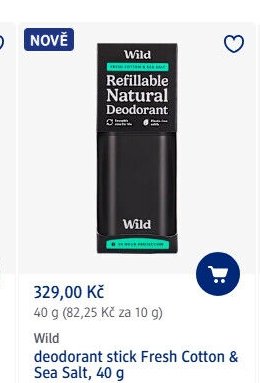 Wild deodorant stick Fresh Cotton & Sea Salt, 40 g