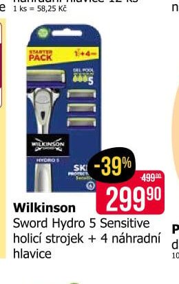 Wilkinson Sword Hydro 5 Sensitive holicí strojek + 4 náhradní hlavice