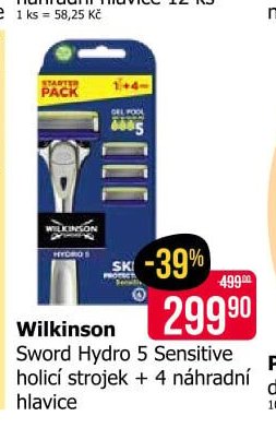 Wilkinson Sword Hydro 5 Sensitive holicí strojek + 4 náhradní hlavice