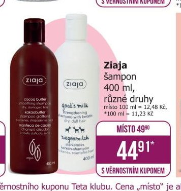 Ziaja šampon 400 ml, různé druhy