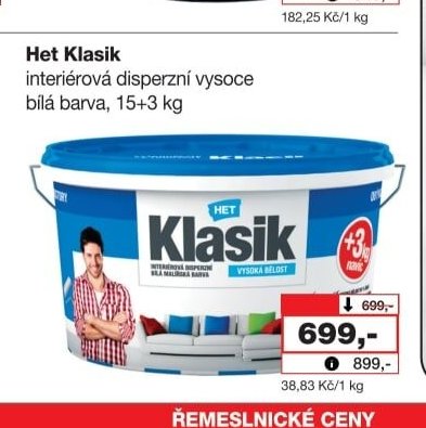 Het Klasik interiérová disperzní vysoce bílá barva, 15+3 kg