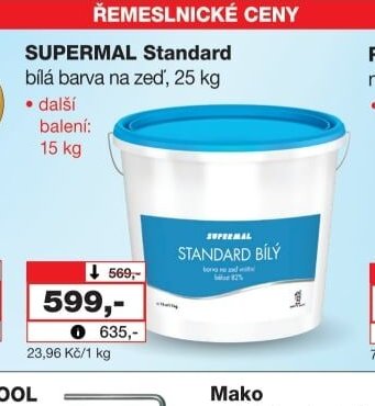 SUPERMAL Standard bílá barva na zeď, 25 kg