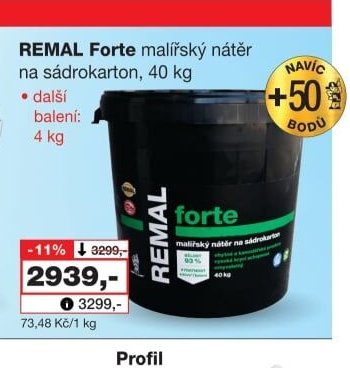 REMAL Forte malířský nátěr na sádrokarton, 40 kg