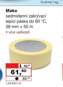 Mako sedmidenní zakrývací lepicí páska do 60 °C, 38 mm x 50 m