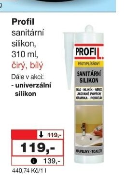 Profil sanitární silikon, 310 ml, čirý, bílý