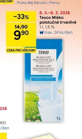 Tesco Mléko polotučné trvanlivé 1 l