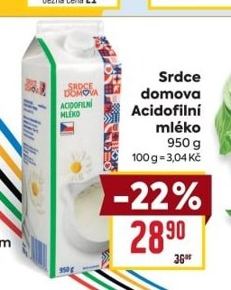 Srdce domova Acidofilní mléko 950 g