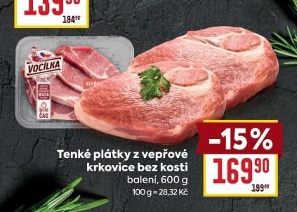 Tenké plátky z vepřové krkovice bez kosti
