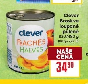 Clever Broskve loupané půlené 820/480g