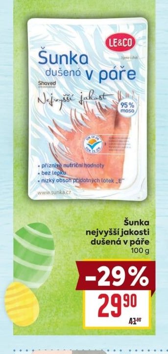 Šunka nejvyšší jakosti dušená v páře 100 g