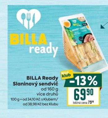 BILLA Ready Slaninový sendvič 160 g