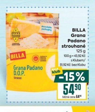 BILLA Grana Padano strouhané 125 g
