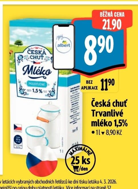 Česká chuť Trvanlivé mléko 1,5%