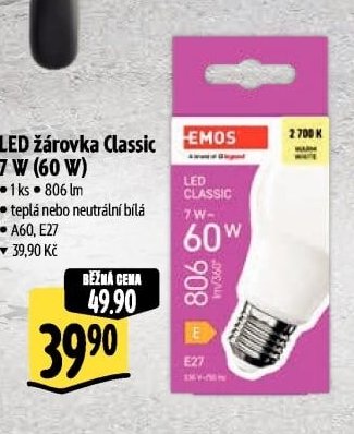 LED žárovka Classic 7 W (60 W)