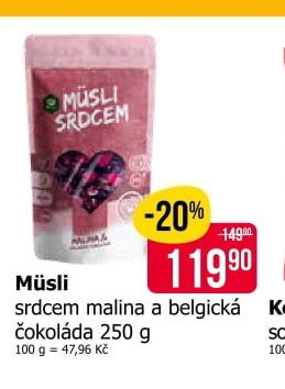 Müsli srdcem malina a belgická čokoláda 250 g
