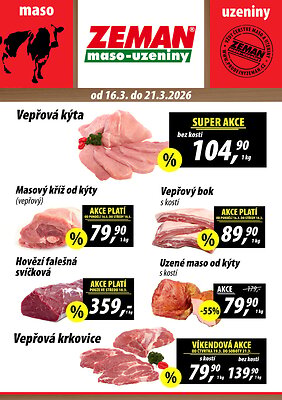 aktuální leták ZEMAN maso - uzeniny 16.3.2026-21.3.2026