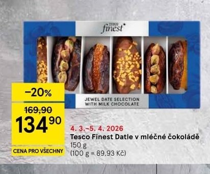 Tesco Finest Datle v mléčné čokoládě 150 g