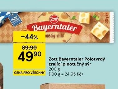 Zott Bayerntaler Polotvrdý zrající plnotučný sýr