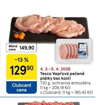 Tesco Vepřová pečeně plátky bez kosti 720 g