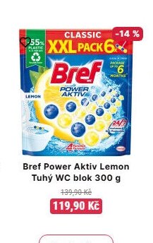 Bref Power Aktiv Lemon Tuhý WC blok 300 g