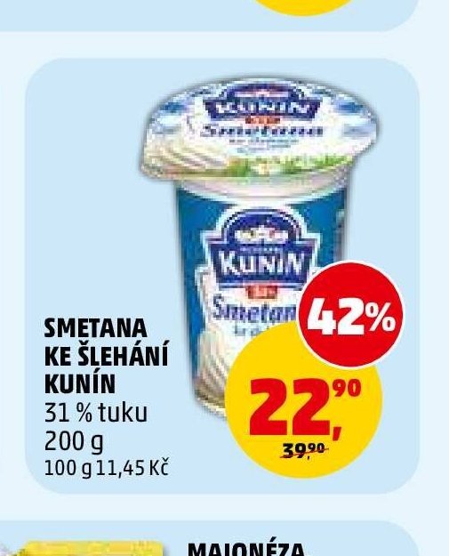 SMETANA KE ŠLEHÁNÍ KUNÍN