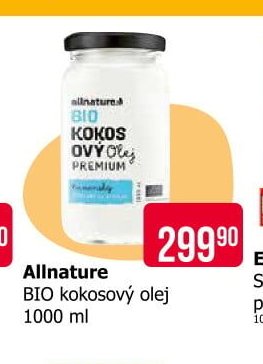 Allnature BIO kokosový olej 1000 ml