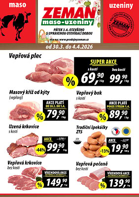 aktuální leták ZEMAN maso - uzeniny 30.3.2026-4.4.2026