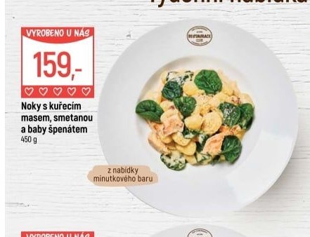 Noky s kuřecím masem, smetanou a baby špenátem