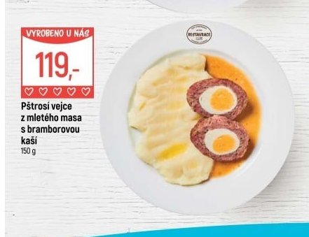 Pštrosí vejce z mletého masa s bramborovou kaší