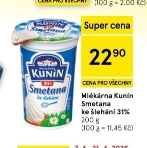 Mlékárna Kunín Smetana ke šlehání