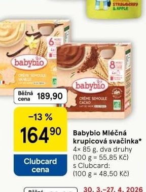Babybio Mléčná krupicová svačinka