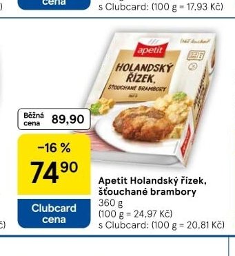 Apetit Holandský řízek, šťouchané brambory